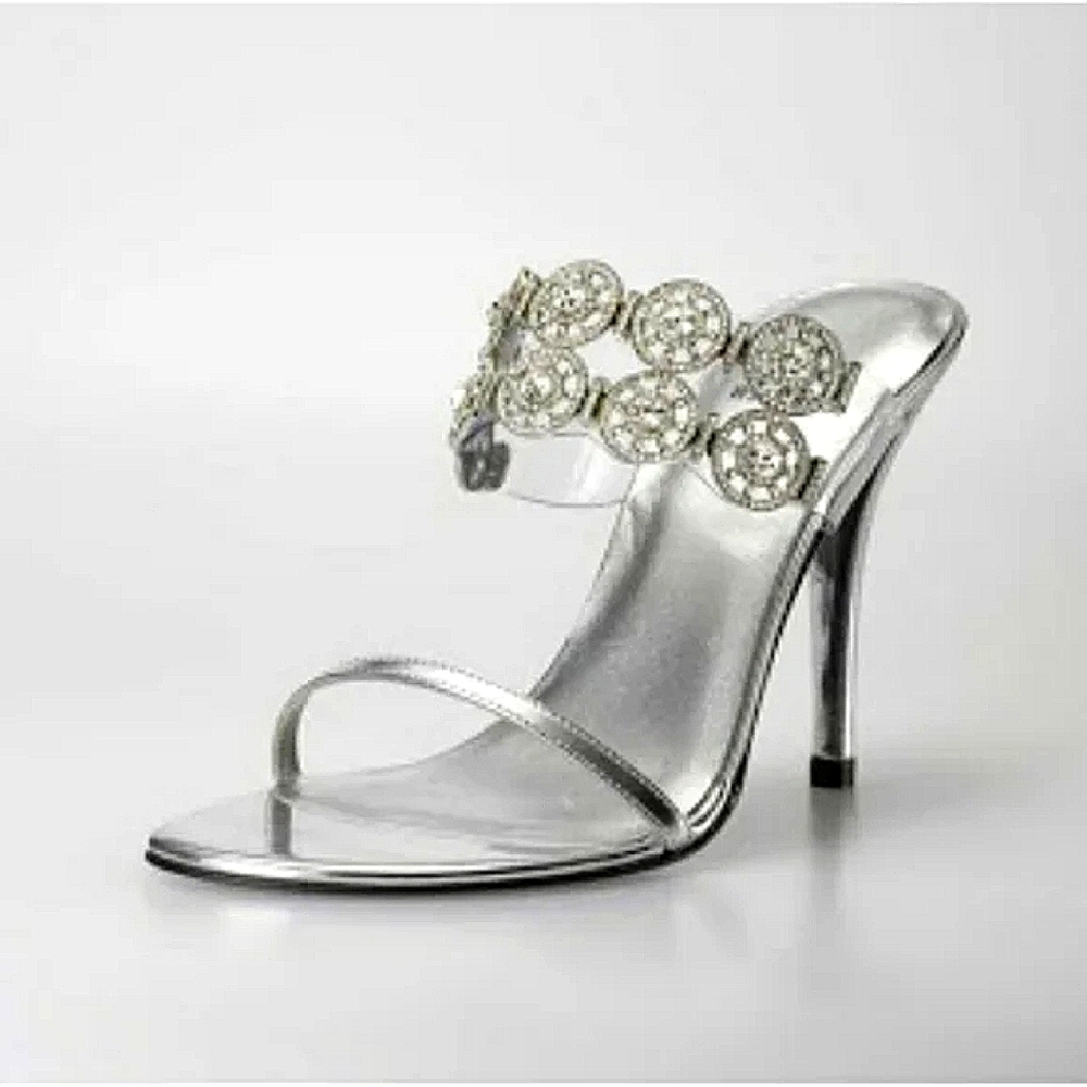 Stuart Weitzman Designer Leather Crystal Embellishments Sandals Heel 8